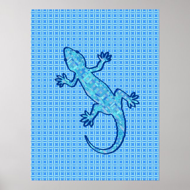 Poster Tribal batik Gecko - azul de denim (Frente)