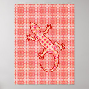 Póster Tribal batik Gecko - cor-de-rosa e creme