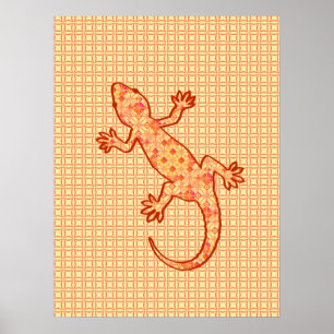 Póster Tribal batik Gecko - coral e laranja claro