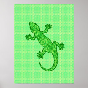 Póster Tribal batik Gecko - limão e esmeralda verde