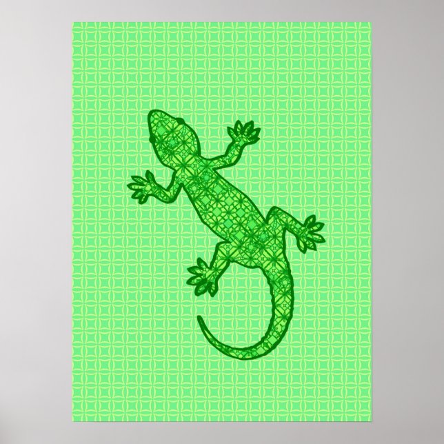 Póster Tribal batik Gecko - limão e esmeralda verde (Frente)