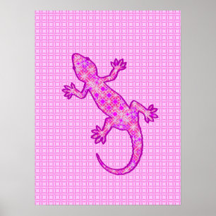 Póster Tribal batik Gecko - orquídea e casca rosa