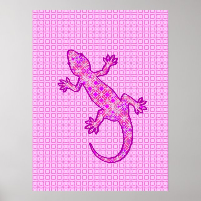 Póster Tribal batik Gecko - orquídea e casca rosa (Frente)