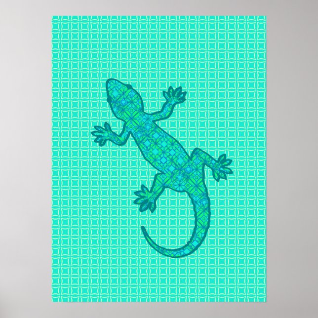 Póster Tribal batik Gecko - turquesa / pavão (Frente)