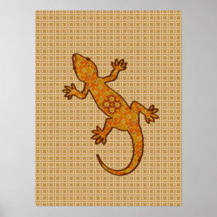 Póster Tribal batik Gekko - ferrugem, âmbar e castanho