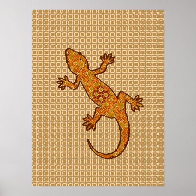 Póster Tribal batik Gekko - ferrugem, âmbar e castanho (Frente)