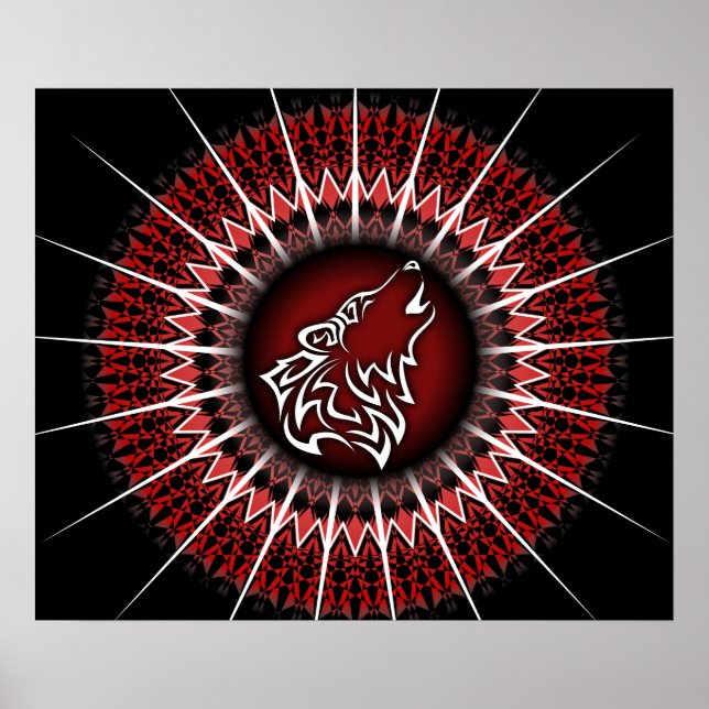 Póster Tribal Black Red Wolf (Frente)