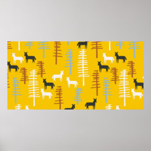 Poster Tribal com cavalos e árvores, criativo