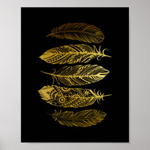 Poster tribal do impressão da pena Dourado do