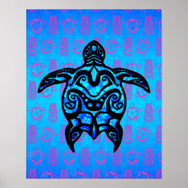 Poster Tribal Turtle Hibiscus (Frente)