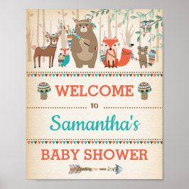 Poster Tribal Woodland Bebês Selvagens Uma Boas-Vindas