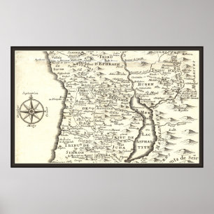 Poster Tribos antigos do mapa de Israel, Jerusalem, Mar