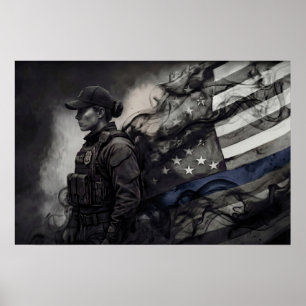 Poster Tributo à Polícia Feminina Bandeira Americana Linh