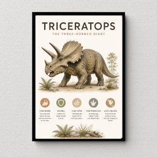 Poster Triceratops o Dinossauro de Três Chifres Educacion