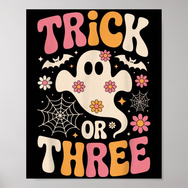 Poster Trick Or Three 3 Anos Aniversário Groovy Fantasma  (Frente)