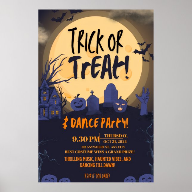 Poster Trick or Treat Halloween Dance Party Invitation🎃 (Frente)