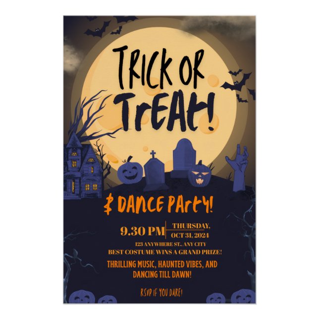 Póster Trick or Treat Halloween Dance Party Invitation🎃 (Frente)
