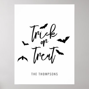 Poster Trick Ou Tratar Script Preto Com O Bats Halloween