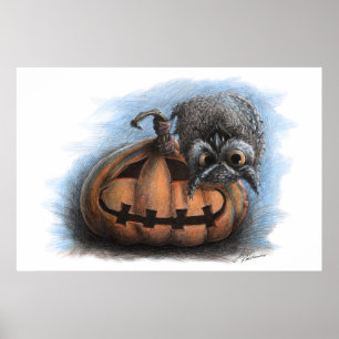Poster "Trick ou Treat" Halloween Coruja Vampiro