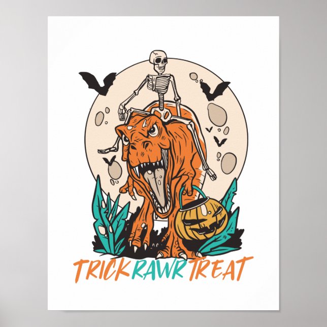 Poster Trick Rawr Treat T Rex Dinossaur Skeleton Hallowee (Frente)
