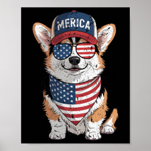 Poster Tricolor Corgi 4 De Julho Dos Eua Flag Dog P
