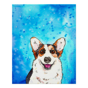 Póster Tricolor Corgi Watercolor Adorável