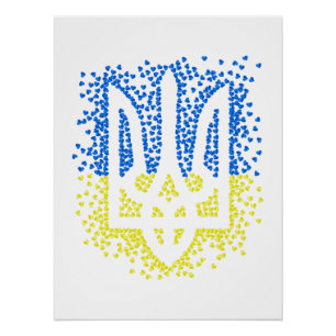 Póster Tridente de emblem ucraniano trizub espalhando cor