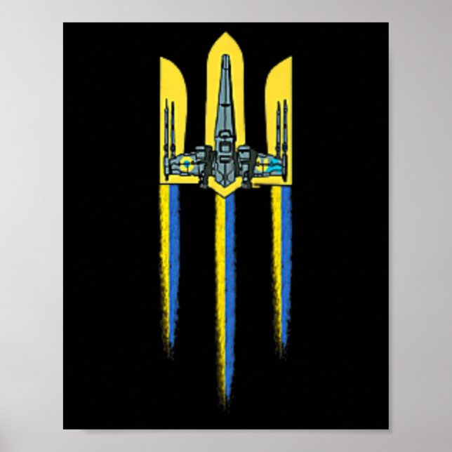 Poster Tridente Tryzub Símbolo Brasão Logo Ucraniano Ucrâ (Frente)