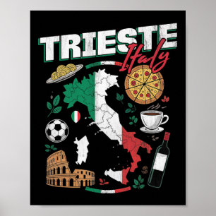 Poster Trieste Itália Italia Bandeira Italiana Mapa Lembr