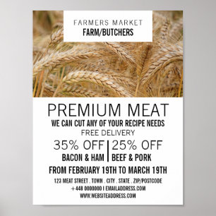 Poster Trigo no campo, anúncio de agricultores e açouguei