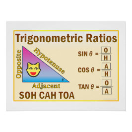 Póster Trigonometria SOH CAH TOA Classroom Yellow Poster