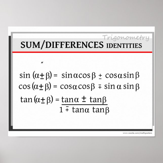 Póster Trigonometria: Soma / Diferenças Identidades (Frente)