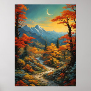 Poster trilha da floresta ao ar livre natureza lua