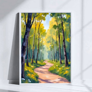 Poster Trilha da Primavera Floresta Verde Aquarela Natu
