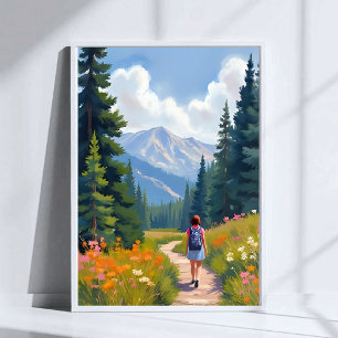 Poster Trilha de Hiking Montanha Paisagem Natureza Aquare