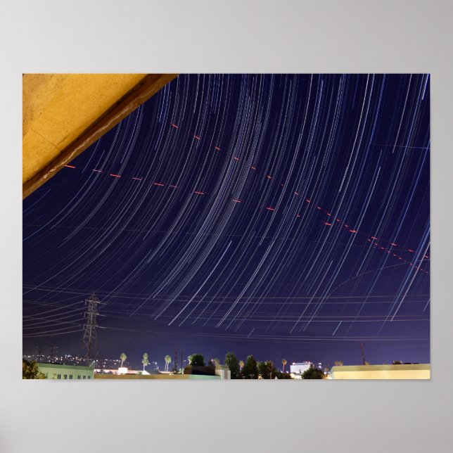 Poster Trilhas de Estrelas de Perseidas Sobre Luzes da Ci (Frente)
