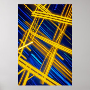 Poster Trilhas de Luz Abstratas Neon Cibernético Azul Ama