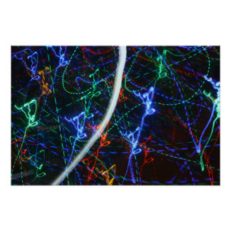 Póster Trilhas de Luz Neon Fotografia Abstrata. Cyberpunk