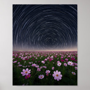 Poster Trilhas Estelares Cosmos Campo de Flores Céu Notur