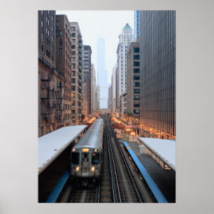 Póster Trilho elevado em Chicago do centro sobre Wabash