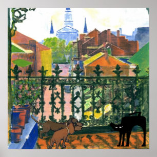 Poster Trimestre Francês Balcony Dachshund 7 Cat