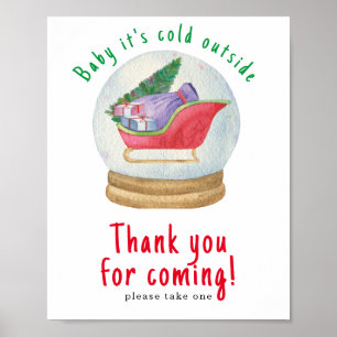 Poster Trineo de Papai Noel aquarela - Obrigado por vir