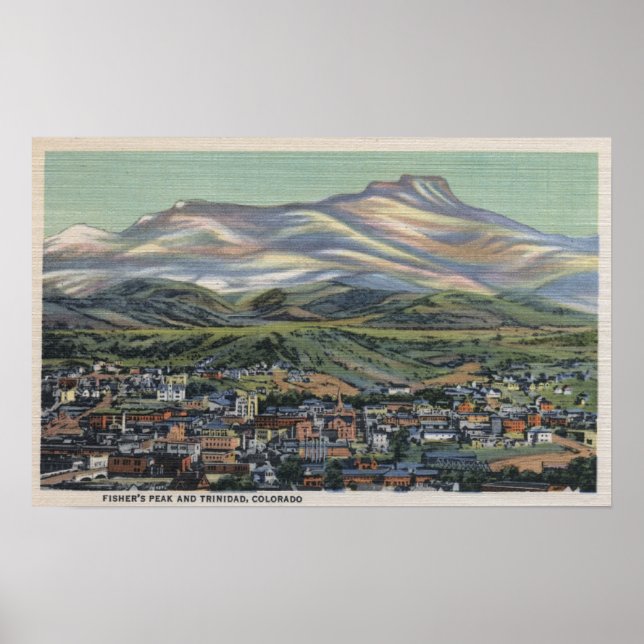 Póster Trinidad, Colorado - Pico e Cidade de Fisher (Frente)