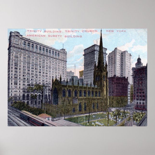 Póster Trinity Church, Nova Iorque 1912 Vintage (Frente)