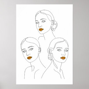 Poster Trío de Arte de Línea Feminina Elegante, Feminina