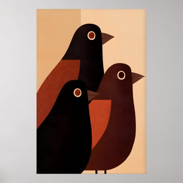 Poster Trio de Arte de Parede de Pássaro Abstrato em (Frente)
