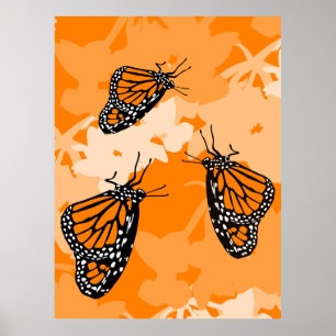 Poster Trio De Borboleta De Monarca Corta Na Planta De Ci