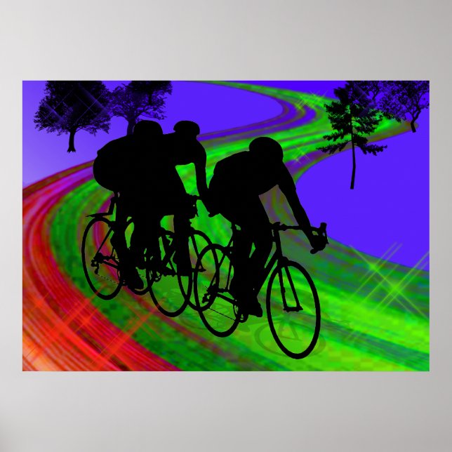 Póster Trio de Ciclismo na Faixa de Friso (Frente)