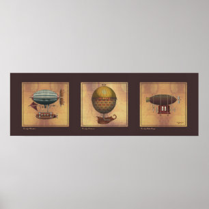 Poster Trio de Fantasias Dirigíveis da nave Steampunk