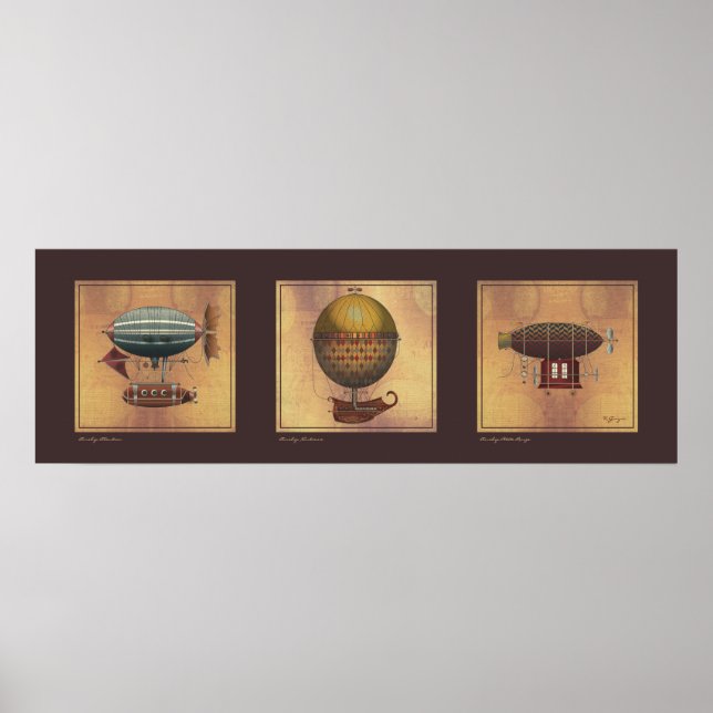 Poster Trio de Fantasias Dirigíveis da nave Steampunk (Frente)